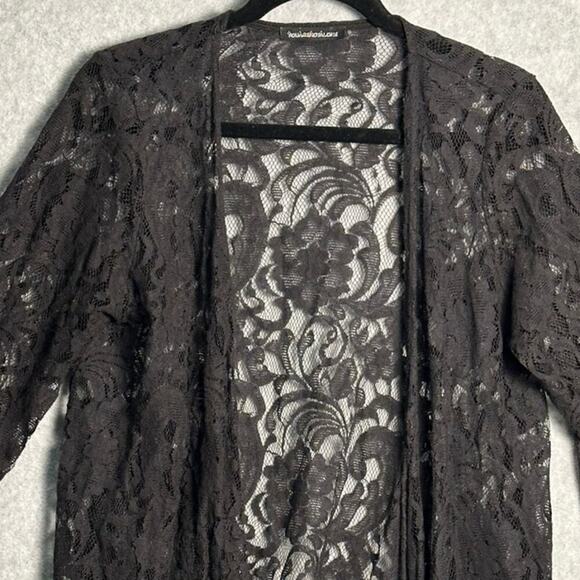 You Are Not Alone Sz Large Black Lace Fringe Hem Robe Kimono Cardigan whimsygoth - Picture 7 of 9